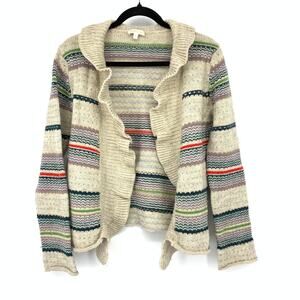 Kookai Fair Isle Cardigan Sweater Womens Size 1 US S Wool Blend Cream Blue Green